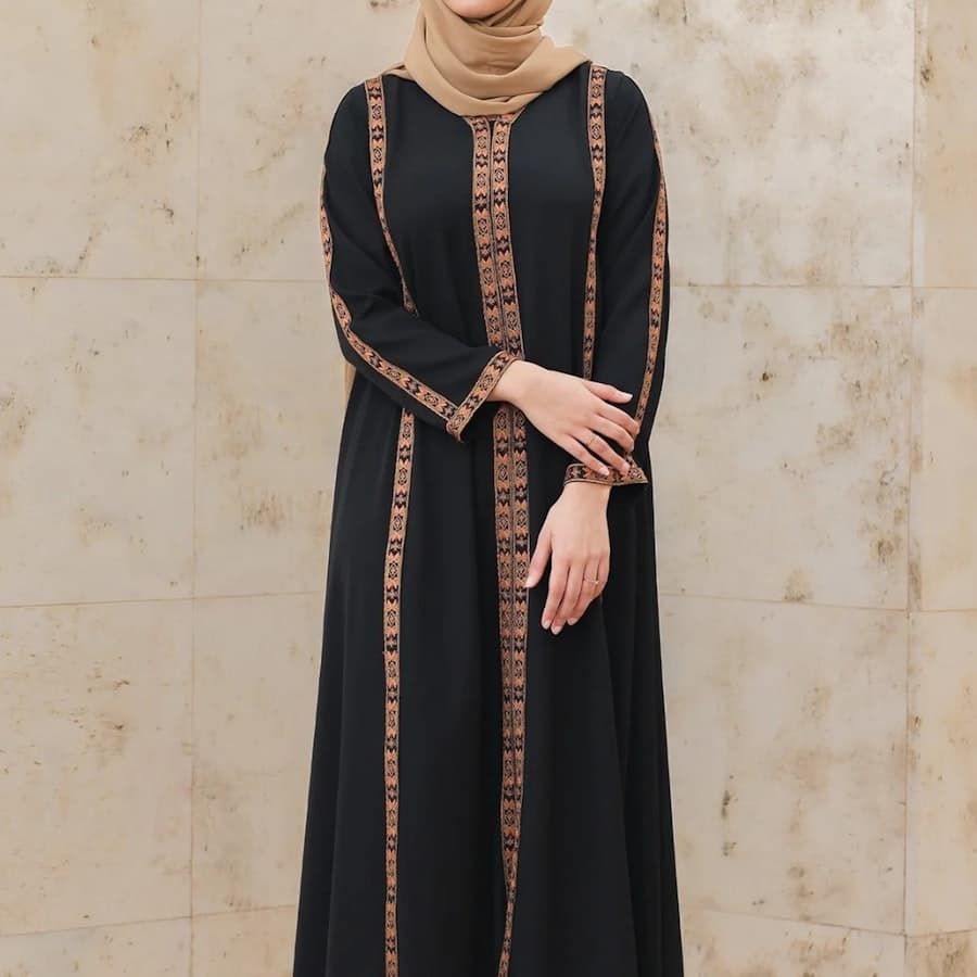 Hand embroidery detail on the Haya abaya